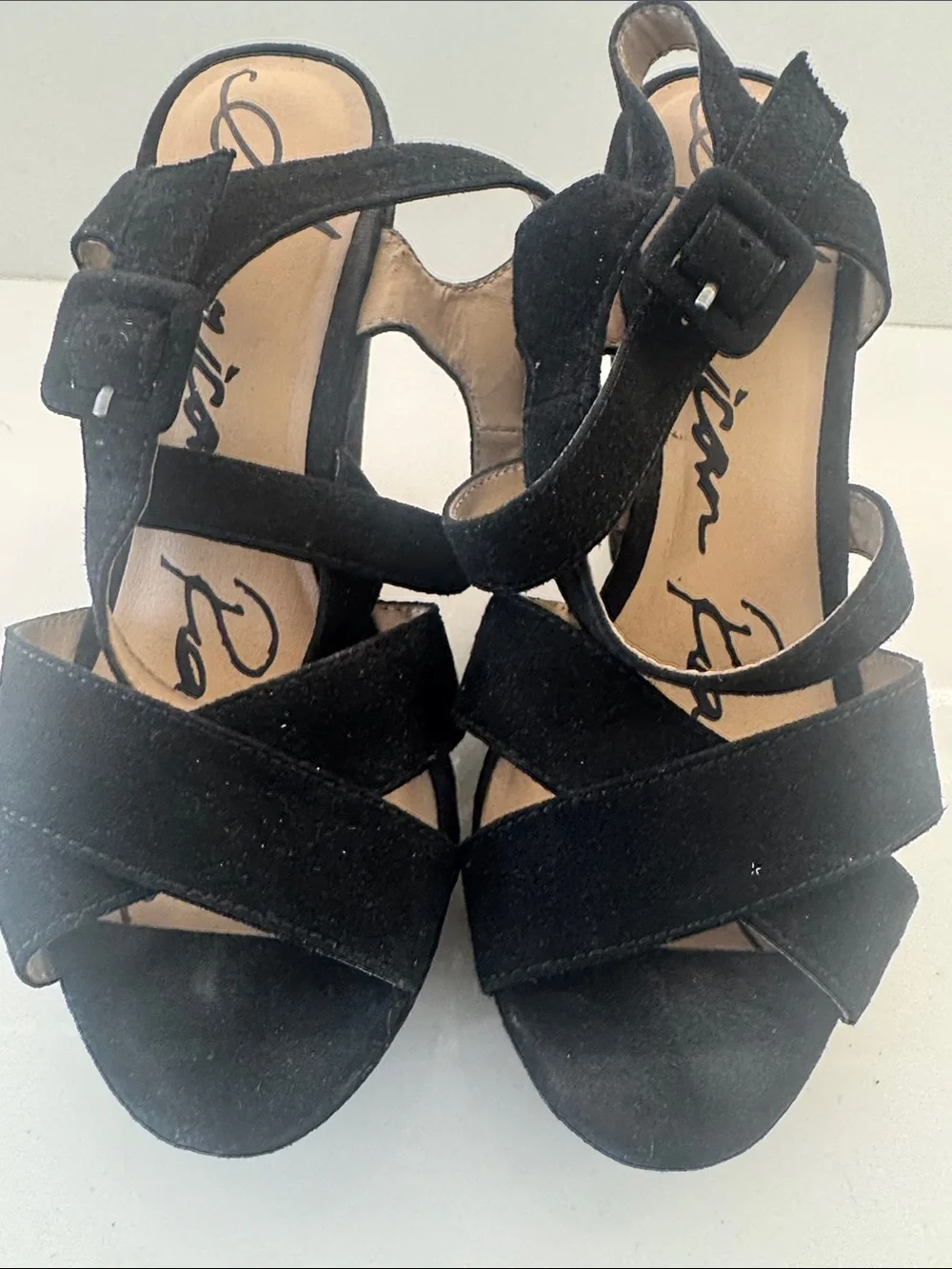 American Rag Black Suede Crisscross Strappy Heels